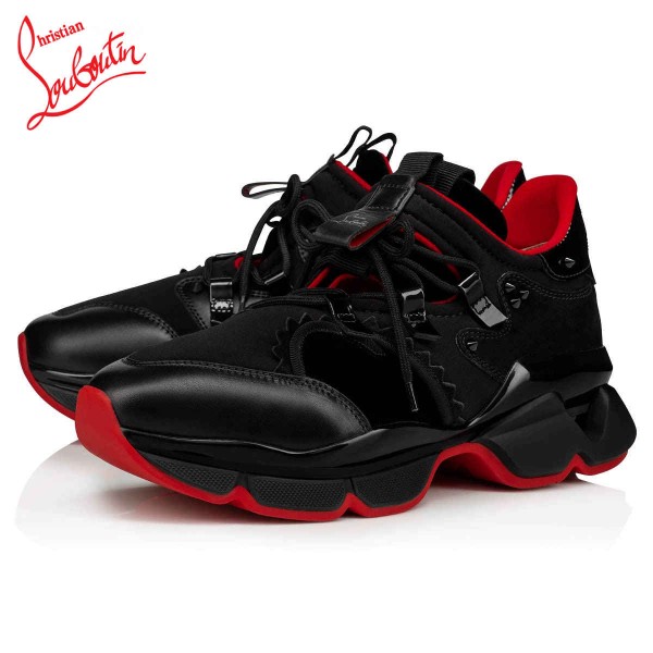 cheap Christian Louboutin Sneakers Red Runner Flat Velvet Black